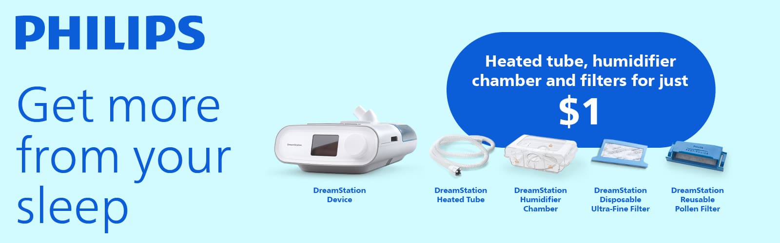 Philips DreamStation Heated Tube, Humidifier Chamber and Filters &mdash; $1 Promotion at MyCPAP