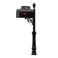 Springside  -  Custom Mailbox System Large mailbox, Number Plate 3 with 3" Williamsburg brass numbers, Charleston bracket, 2.5" Charleston base, 2.5" Black Pineapple finial, 2.5" x 6' smooth pole