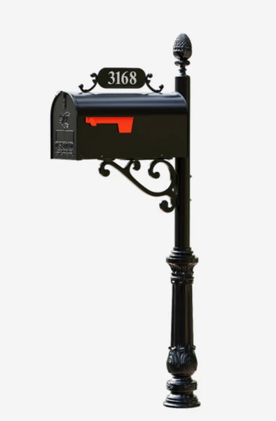 Wyngate Community Association  - Large Hampton Mailbox with Corinthian Base, and Plate 1 With 2" WB Brass Numbers