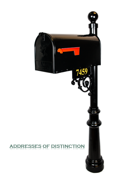 MacGregor Downs - Regency Mailbox System (Large MB, Ball Finial, 3" Post, Fluted Base, 2" Gold Vinyl Numbers TNR)