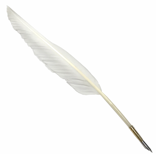 12" White Goose Feather Quill w/ Brass Nib Holder