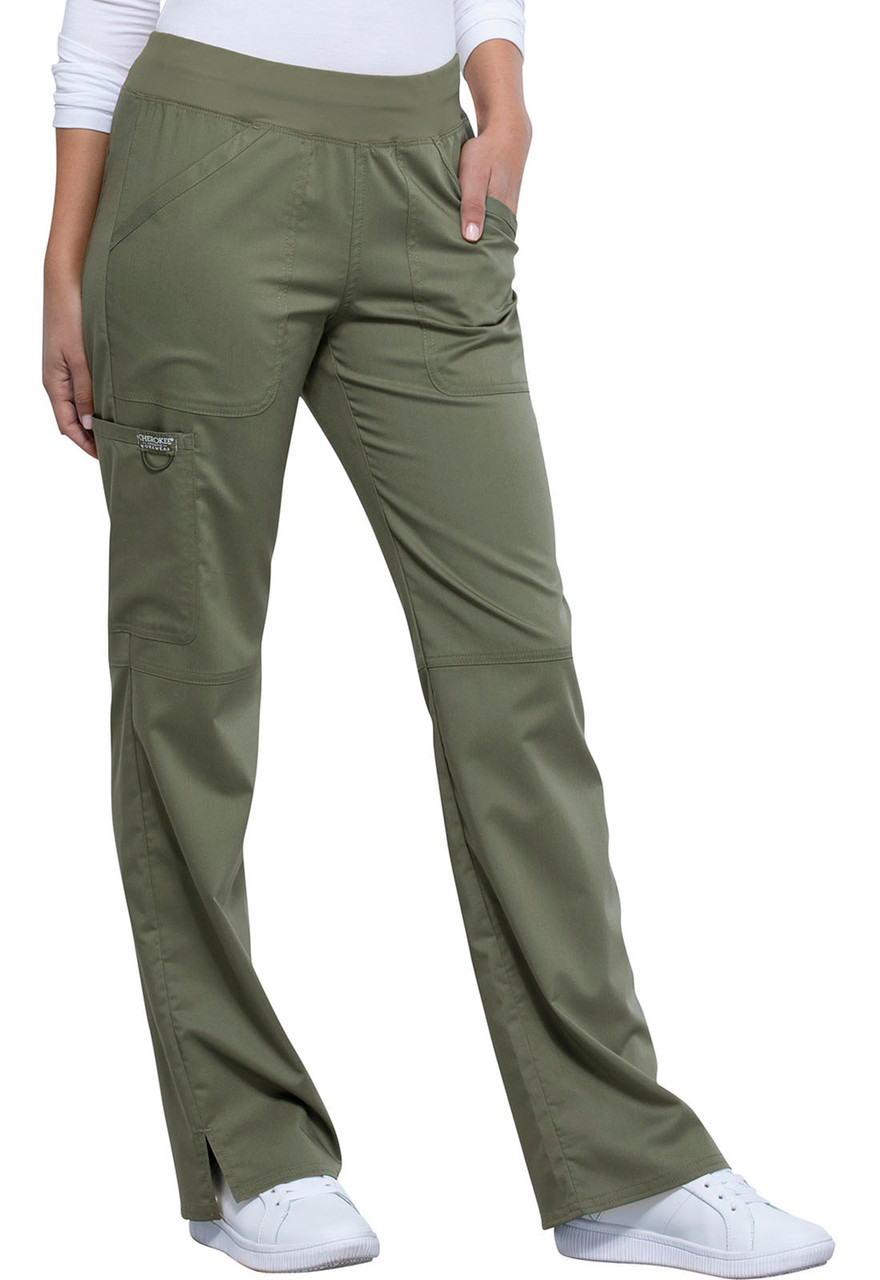 Cherokee Women's Scrub Pants, Rise Tapered Leg Pull-On Cargo Pant With  Elastic Waistband 4200 
