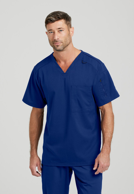 GRST079 Grey's Anatomy Spandex Stretch Men's Murphy Scrub Top By Barco Front Image
