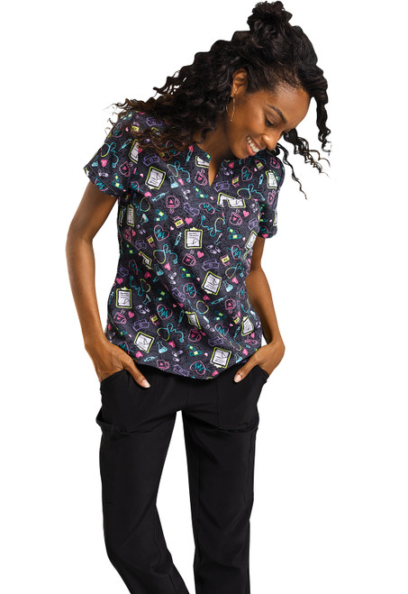 Inspira IP723 Round Neck Print Scrub Top Image Front