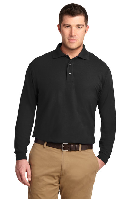 Port Authority Silk Touch Men's K500LS Long Sleeve Polo Shirt Model Image Front