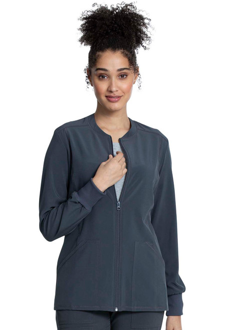 Cherokee Allura CKA384 Women's Zip Front Scrub Warm-up Jacket with 4 Pockets Including a Back Pocket - Front