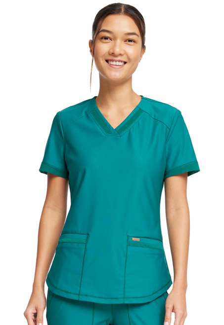 Cherokee Form CK840 Women's Detailed V-Neck Scrub Top - Front Image