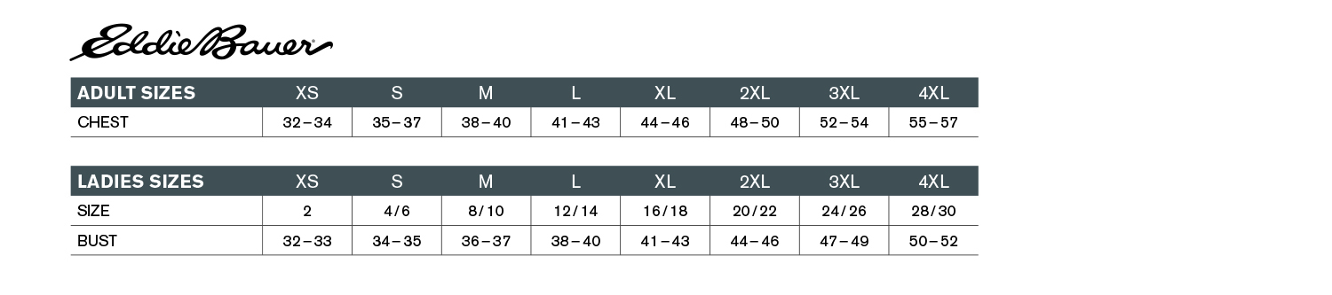 Eddie Bauer Corporate Apparel Size Charts