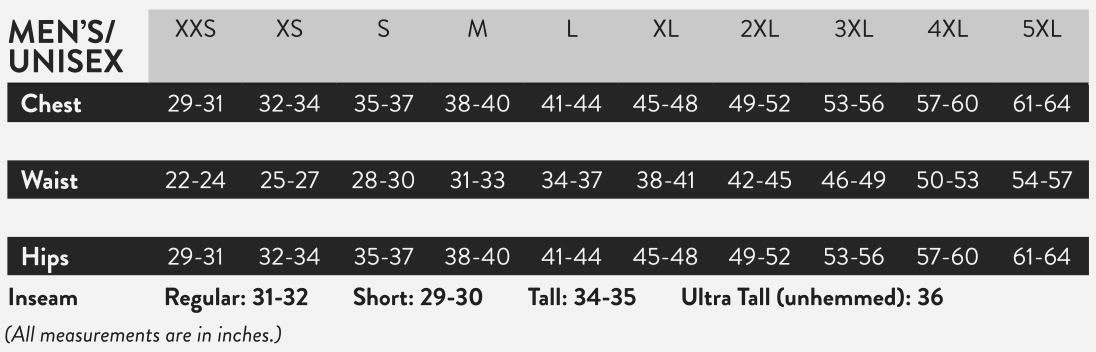 Infinity Scrubs Men's Size Chart