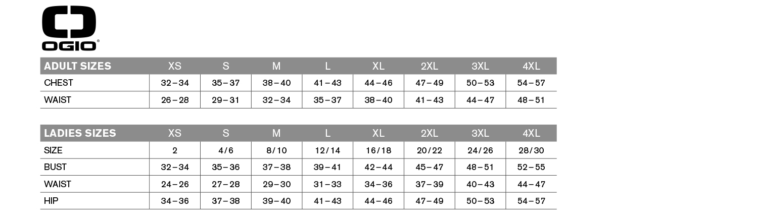 Ogio Corporate Apparel Size Chart