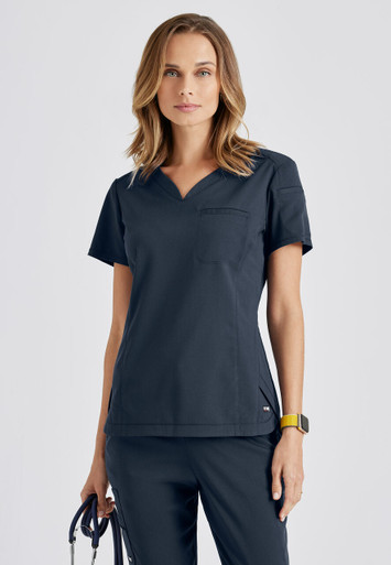 Grey's Anatomy Spandex Stretch Mock Wrap Scrub Top - S - Steel Gray