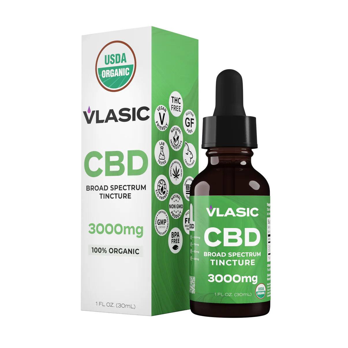 Vlasic Labs CBD Broad Spectrum Tincture 100% Organic - Greener