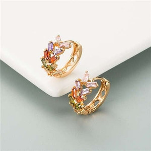 Cubic Zirconia Embellished Copper Hoop Earrings - Red A392-fear6395 Cubic Zirconia Embellished Copper Hoop Earrings - Red A392-fear6395