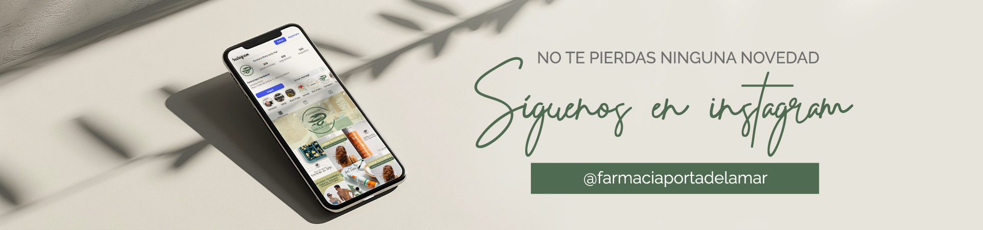 Síguenos en Instagram en Farmacia Porta de la Mar en Valencia