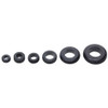 Kit includes the following grommets. 6pcs of 1/4 ID, for 3/8 Hole 6pcs of 5/16 ID, for 7/16 Hole 6pcs of 3/8 ID, for 1/2 Hole 6pcs of 1/2 for 5/8 Hole 6pcs of 5/8 ID, for 7/8 Hole 6pcs of 11/16 ID, for 1 Hole
