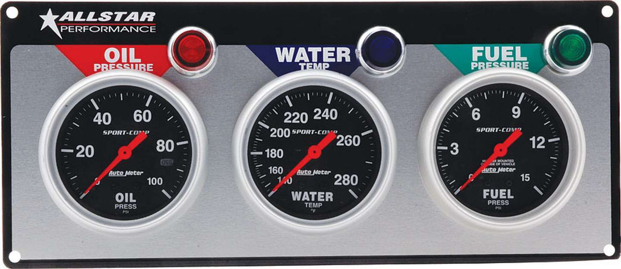 A FUEL PRESSURE ISOLATOR SUCH AS A MALLORY MAL29139 OR QUICKCAR QRP61-300 IS ALWAYS RECOMMENDED WHEN MOUNTING A FUEL PRESSURE GAUGE EQUIPPED PANEL INSIDE A DRIVERS COMPARTMENT