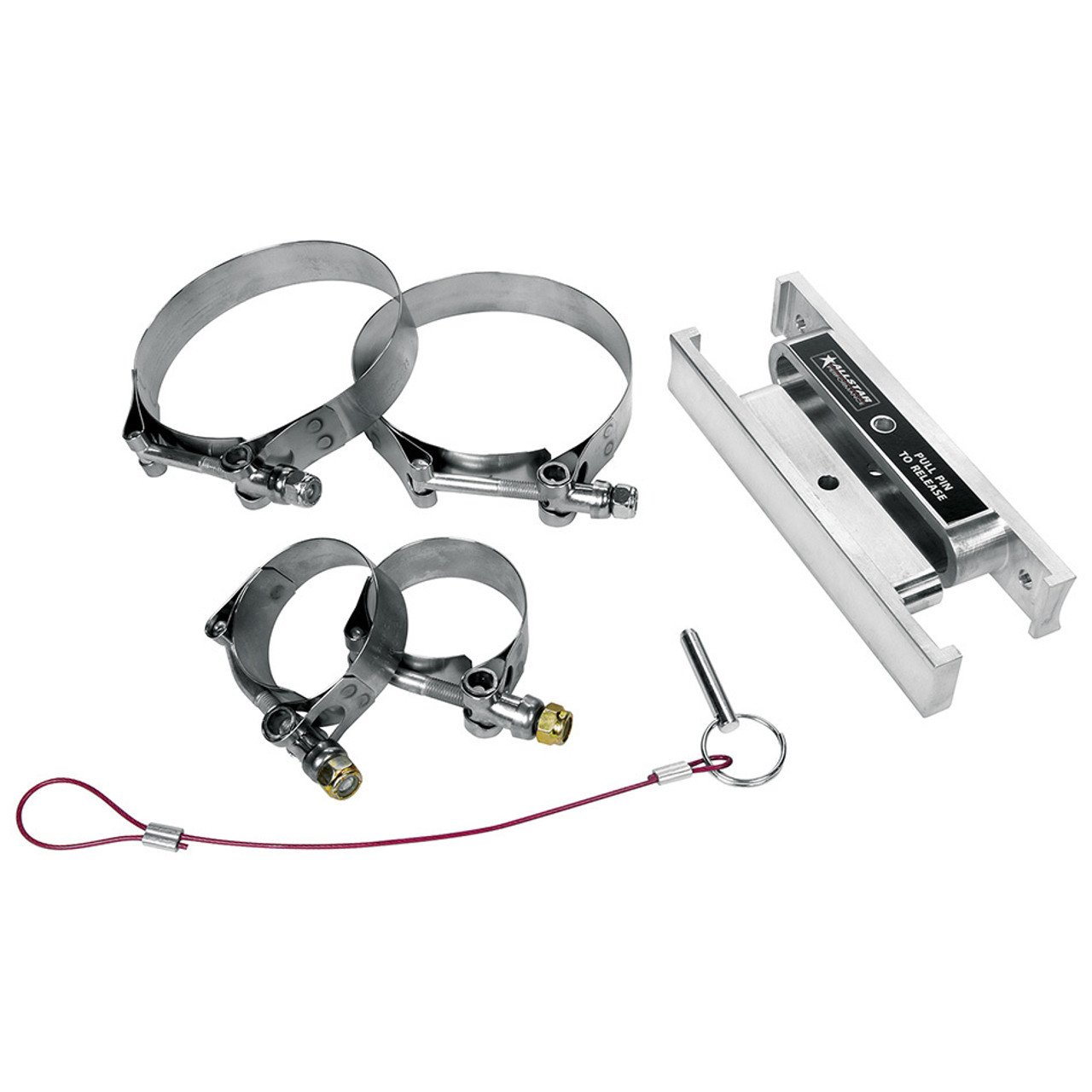 Kit will mount fire extinguishers with up to a 3-3/8 diameter body to 1-1/2-1-3/4 round tubing.
