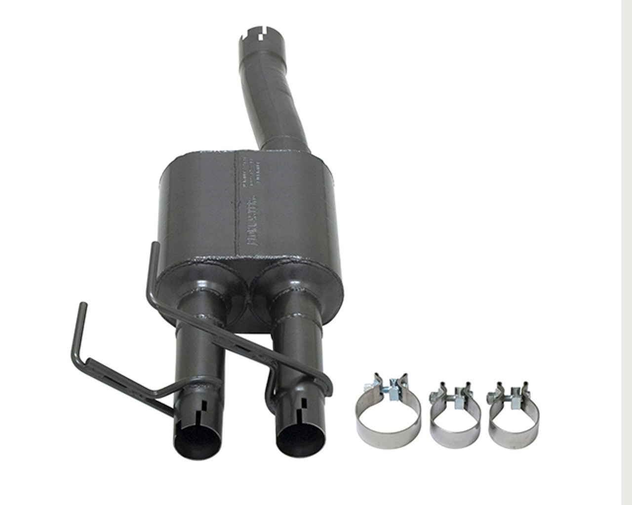 Direct Fit Muffler This is a muffler with some pipe and hangers welded to it. This attaches in place of the OE muffler. No modifications required.