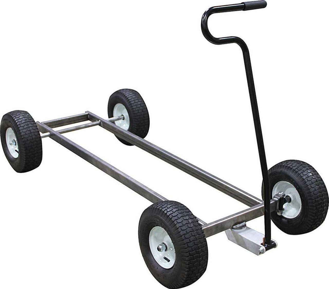 Cart has a pre-assembled front axle assembly to create a pre-determined overall width of 33. Frame width is designed to be 14 and a maximum frame length of 60 with a 53 wheelbase. Frame may be shortened as needed.Weight capacity is 1500lbs. Handle is 38 tall 22 between the tires Tire size is 13x5.00-6Kit includes the following components: ALL10601 Pit Cart Chassis ALL10602 Wheel Kit for Pit Cart