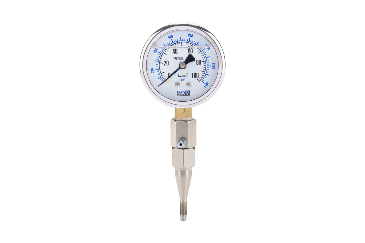 THIS GAUGE CAN BE USED WITH METRIC GM CALIPERS WITH AN ADAPTER (ALL11022). THREAD IS 1/4-28 GAUGE IS 2-3/4 DIA