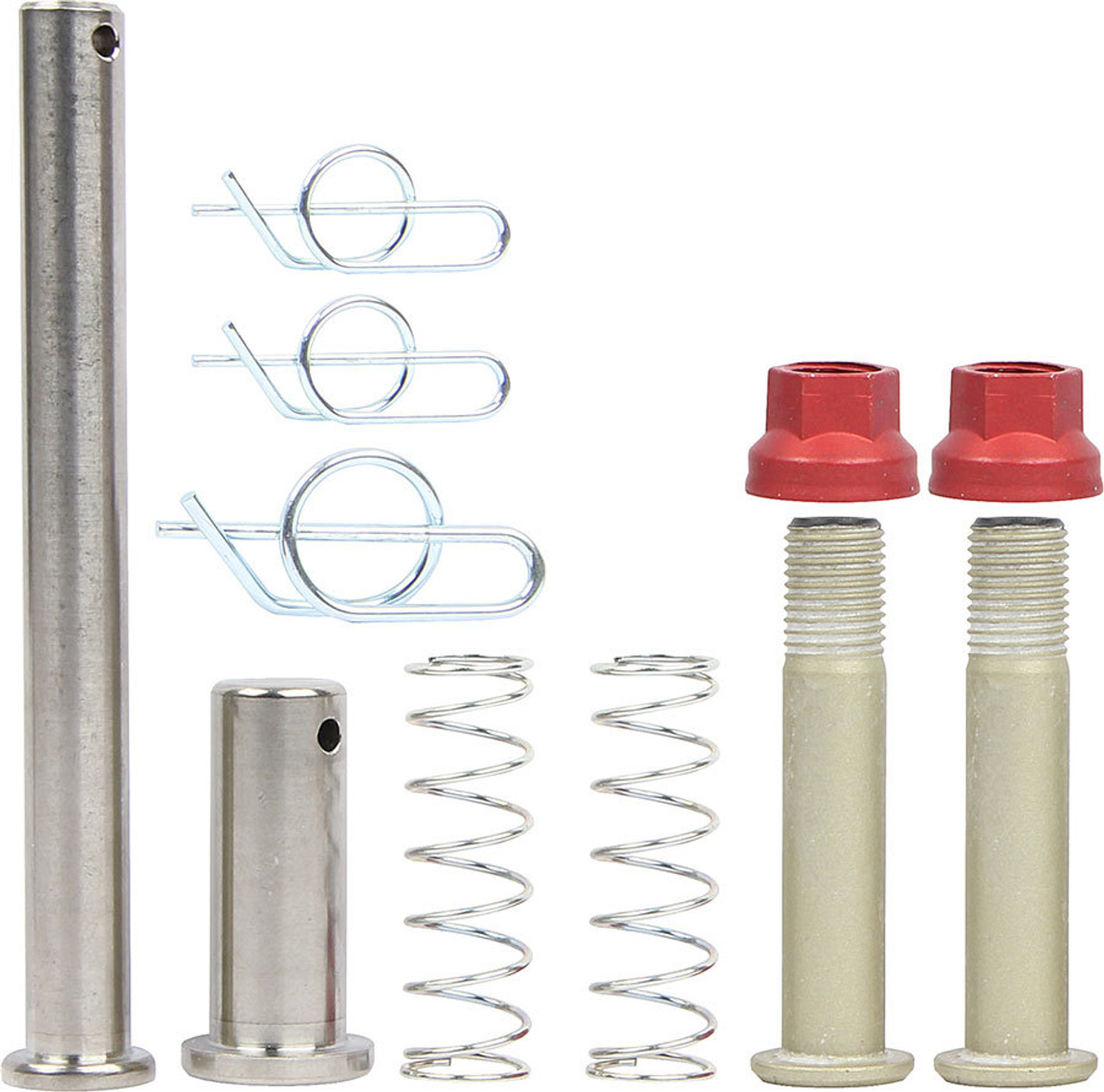 Includes: 2) 3-1/2 Grip Pins 2) Spring Spacers 2) Clips 1) 1/2 Birdcage Pin and Clip 2) 3/8-24 x 1-7/8 Flat Head Bolts 2) 3/8-24 Aluminum Nuts