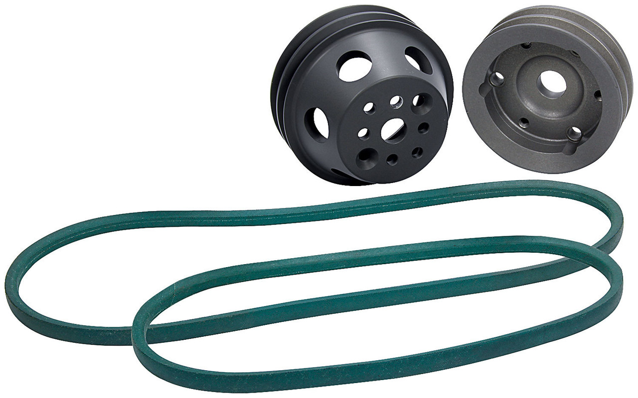 It is required to use the ALL48252 power steering pump or upgrade an existing pump to the pulley for the 1/2 wide belt groove using ALL48253 pulley.This kit includes the following belts.ALL86127 Water Pump To Crank Pulleys (29) ALL86129 Water Pump to Crank to P/S Pulleys (41) ALL31094 1:1 Crank Pulley ALL31095 1:1 Water Pump Pulley