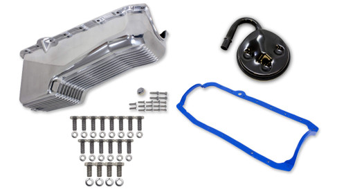 4qt Alm Finned Oil Pan Kit SBC 80-85 Polished