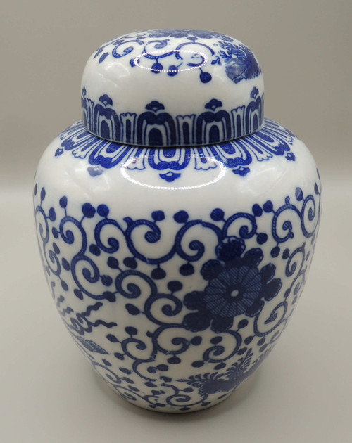 Vintage Japanese "Flowers" Porcelain Ginger Jar/Tea Jar w/Lid | Blue & White