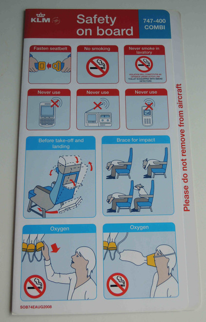 KLM Royal Dutch Airlines | B747-400 Combi | 2008 | Safety Card