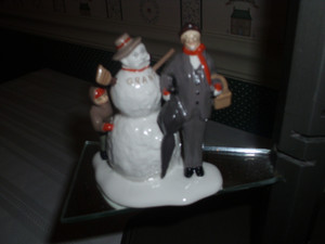 DEPT.56 SNOW VILLAGE- NORMAN ROCKWELL-CERAMIC ACCESSORY-GRANDFATHER & SNOWMAN