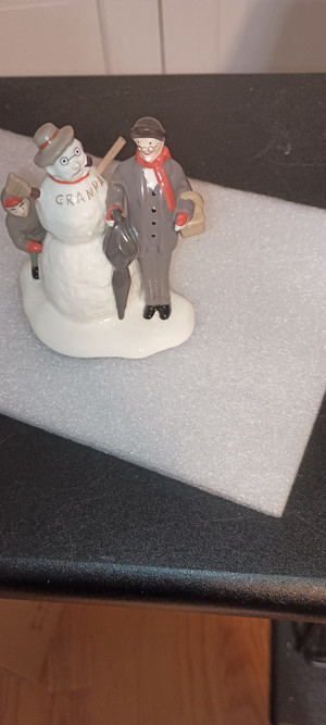 DEPT.56 SNOW VILLAGE- NORMAN ROCKWELL-CERAMIC ACCESSORY-GRANDFATHER & SNOWMAN