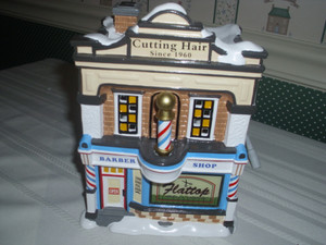 DEPT.56 SNOW VILLAGE ANIMATED BUILDING- FLATTOP BARBAR SHOP