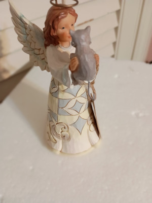 JIM SHORE PINT SIZE WHITE FARMHOUSE -ANGEL WITH CAT-NEW IN BOX