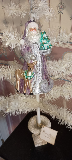 KURT ADLER-2024-7"H GLASS BELLISSIMO ORNAMENT-PERIWINKLE SANTA