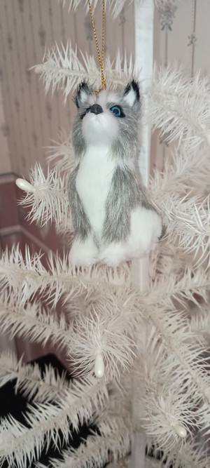 KURT ADLER-2023 FURRY DOG ORNAMENT-HUSKEY-NEW