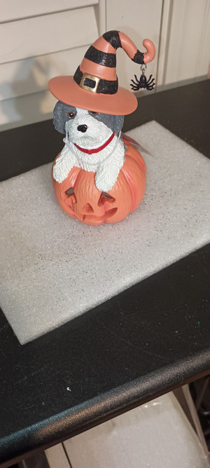 KURT ADLER-2025-HALLOWEEN-DOG ATOP PUMPKIN LIGHTED TABLETOP-SHIH TZU