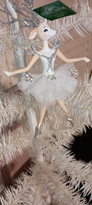 KURT ADLER-2022-WHITE REINDEER BALLERINA ORNAMENT-A- AS SHOWN -NEW