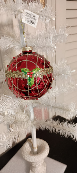 KURT ADLER-2023 RED & GOLD GLITTERED BALL ORNAMENT-NEW
