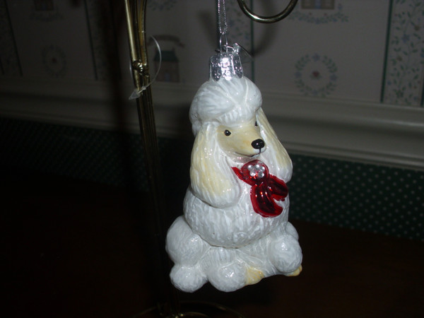 KURT ADLER 3.5" GLASS DOG ORNAMENT-WHITE POODLE-NEW IN BOX