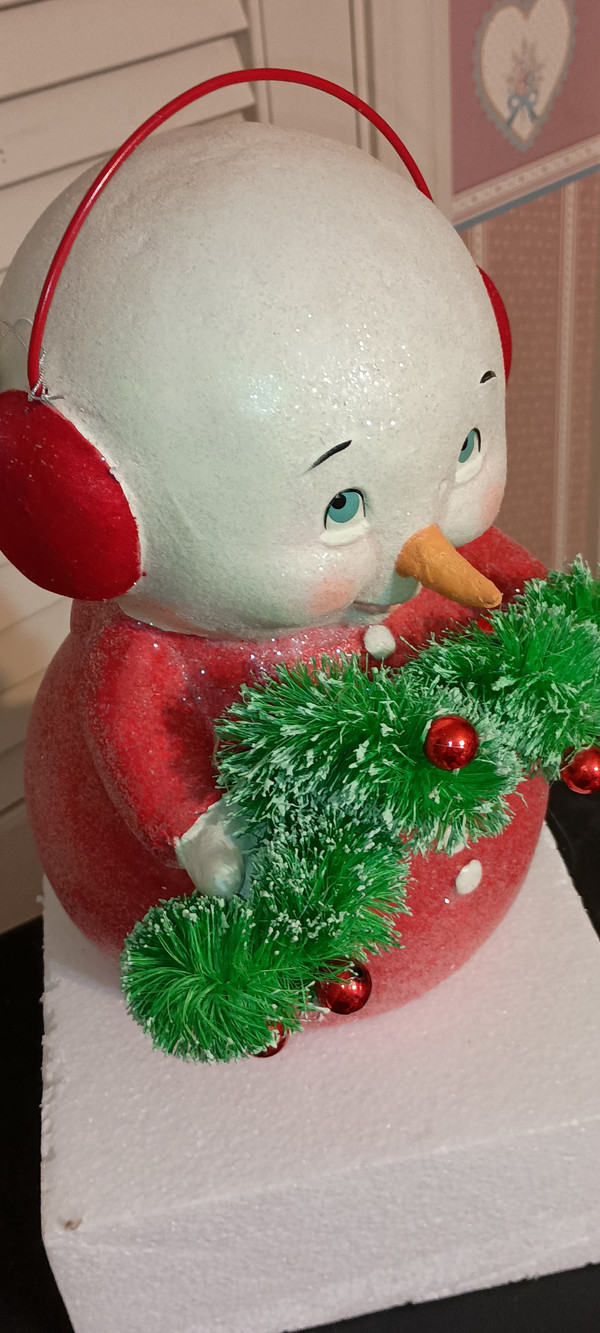 SNOWPIONS COLLECTION BY KRISTI JENSEN PIERRO-PAPER PULP FIGURINE WITH GARLAND