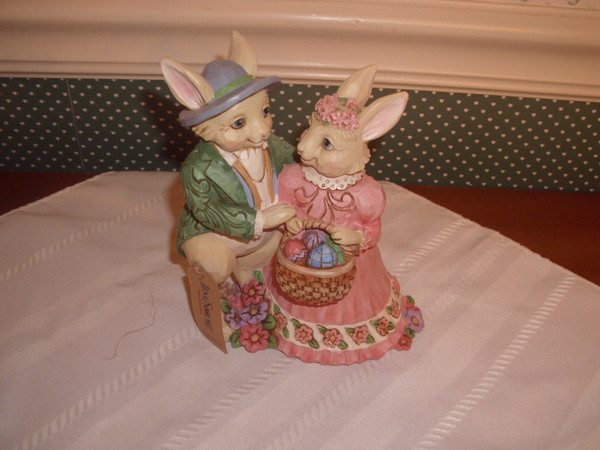 JIM SHORE-2019 EASTER FIGURINE- BUNNY COUPLE WITH EASTER BASKET-NEW IN BOX