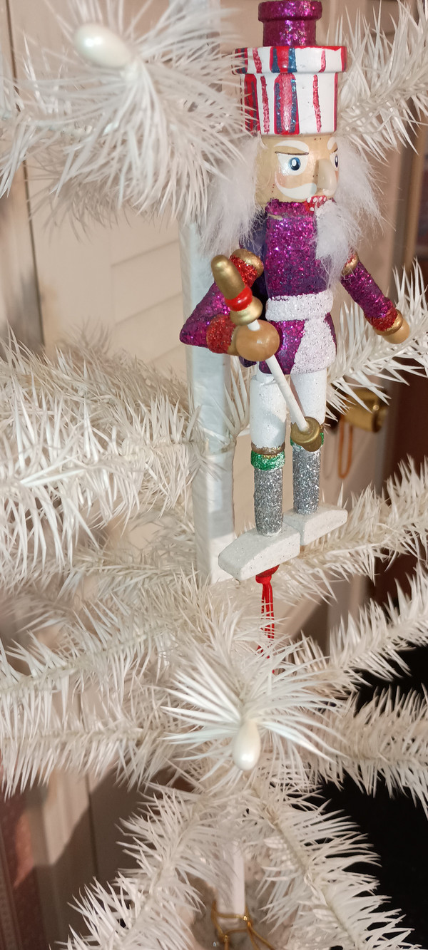 KURT ADLER 5" PULL-PUPPET-PURPLE NUTCRACKER WITH SPEAR ORNAMENT-NEW