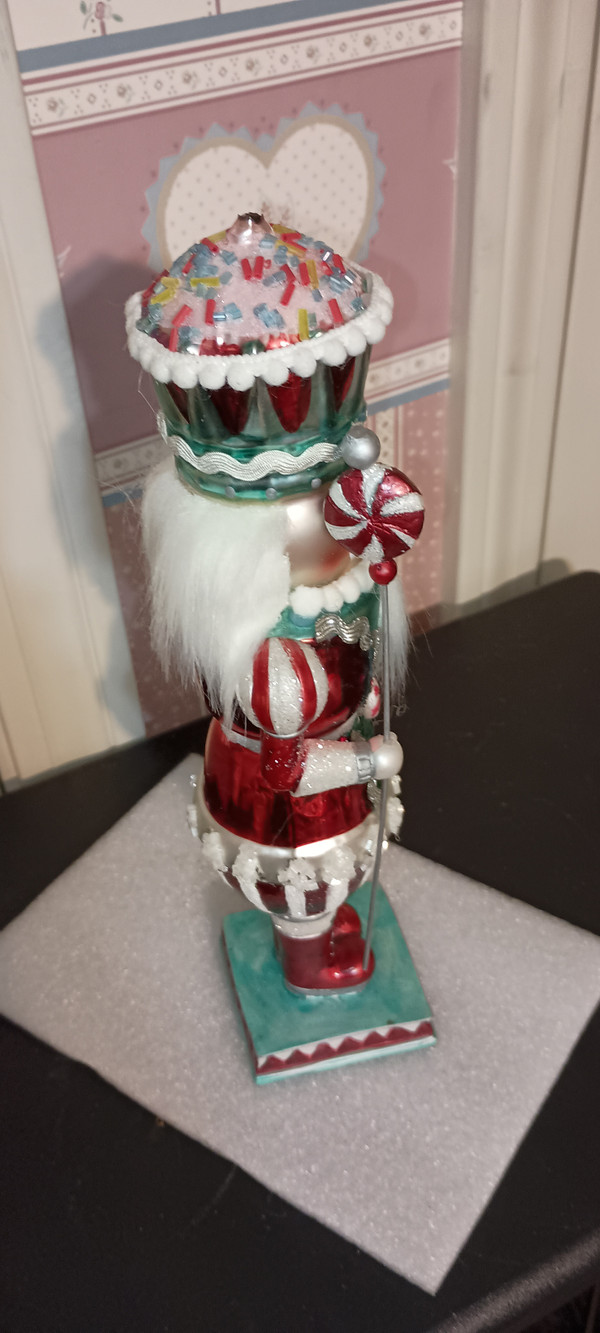 KURT ADLER-11"H GLASS RETRO RED/BLUE/MINT CANDY NUTCRACKER-NEW IN BOX