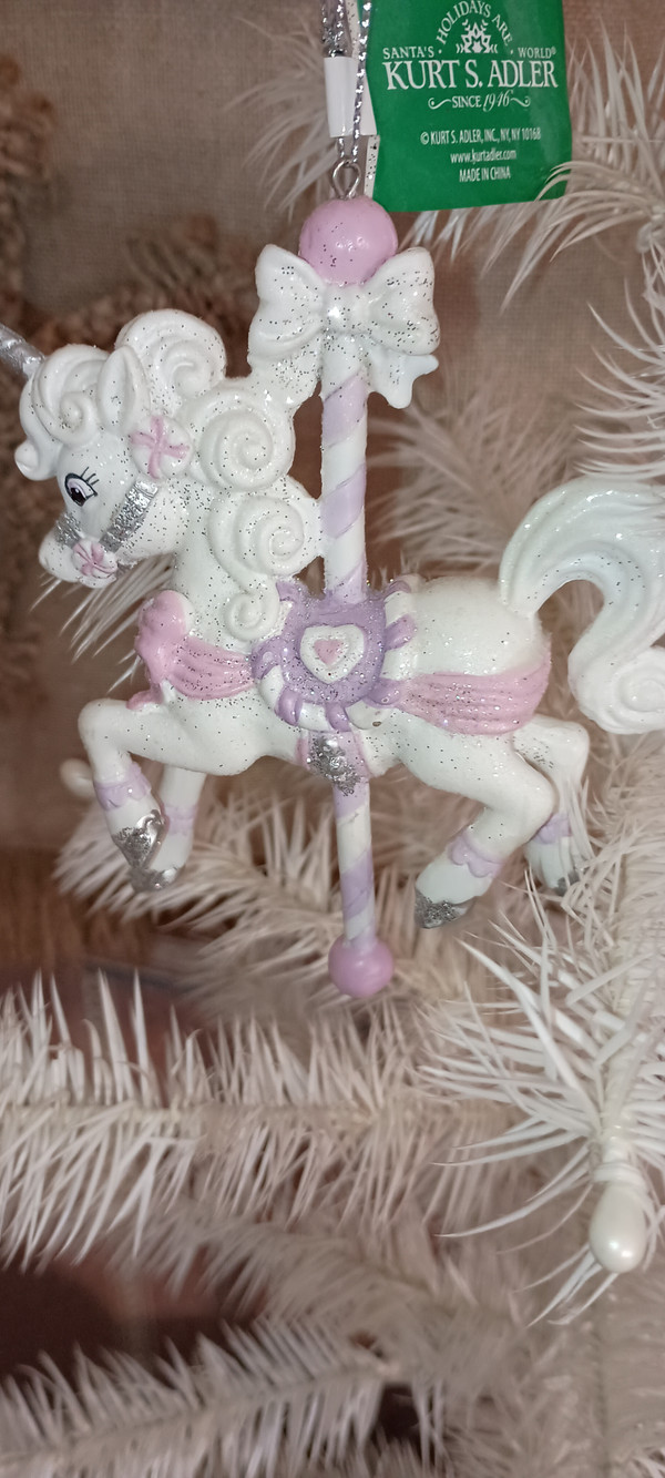 KURT ADLER- 4.5" SUGARPLUM CAROUSEL-PURPLE UNICORN ORNAMENT-NEW PUT