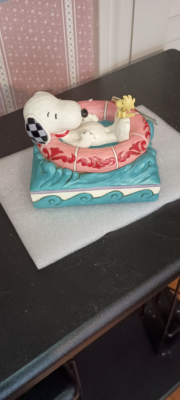 2019-JIM SHORE PEANUTS- SNOOPY AND WOODSTOCK IN FLOATIE FIGURINE-NEW IN BOX