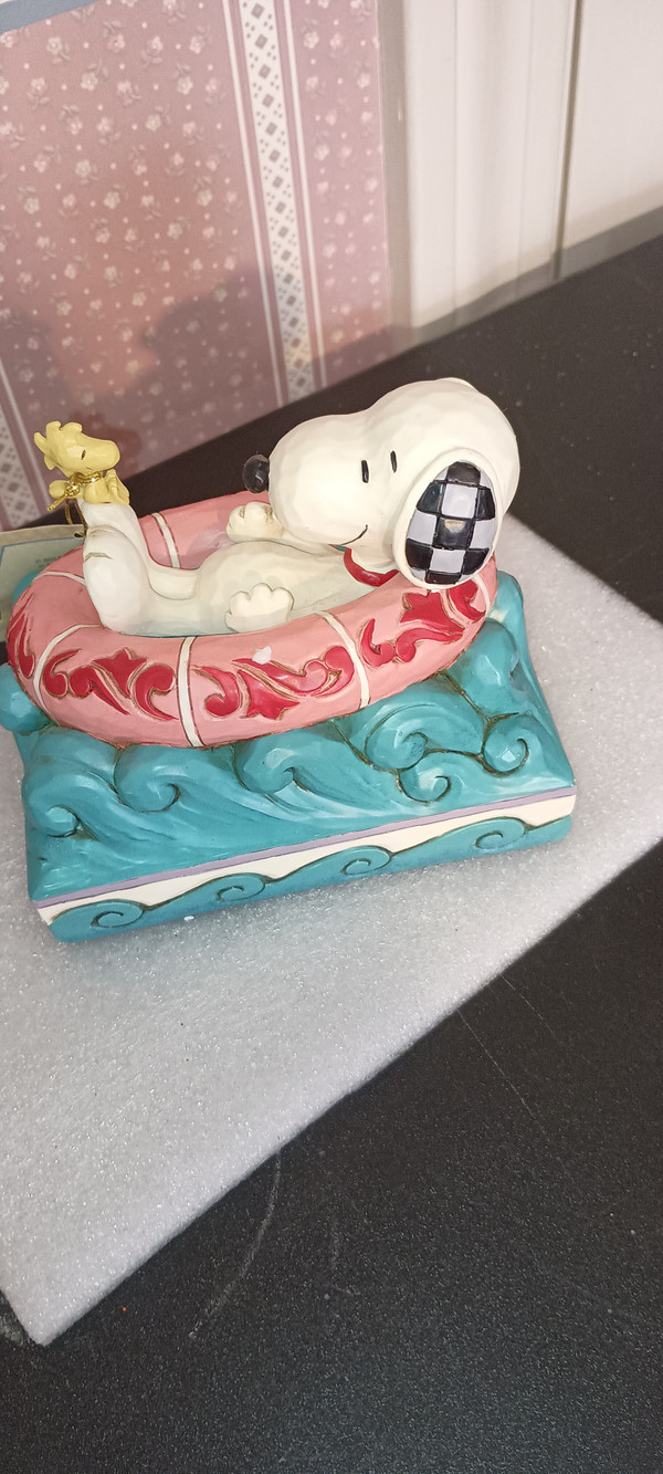 2019-JIM SHORE PEANUTS- SNOOPY AND WOODSTOCK IN FLOATIE FIGURINE-NEW IN BOX