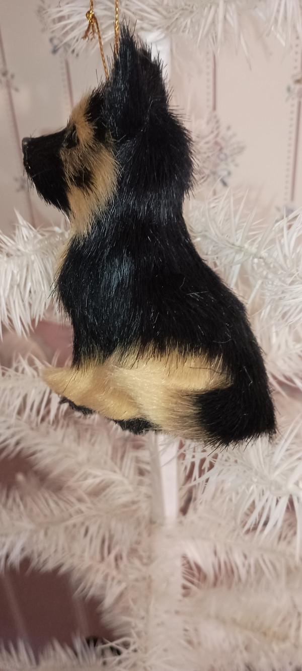 KURT ADLER FURRY DOG ORNAMENT-GERMAN SHEPHERD