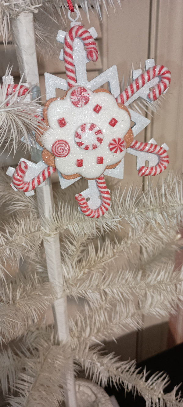 KURT ADLER-2023 - PEPPERMINT GINGERBREAD "CANDY CANE" SNOWFLAKE ORNAMENT-NEW