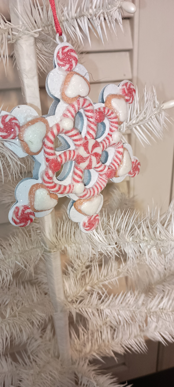 KURT ADLER- 2023-PEPPERMINT GINGERBREAD "HEART"  SNOWFLAKE ORNAMENT-NEW