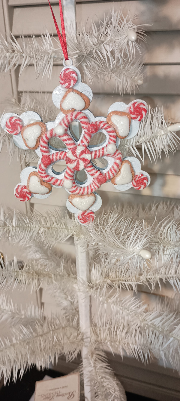KURT ADLER- 2023-PEPPERMINT GINGERBREAD "HEART"  SNOWFLAKE ORNAMENT-NEW